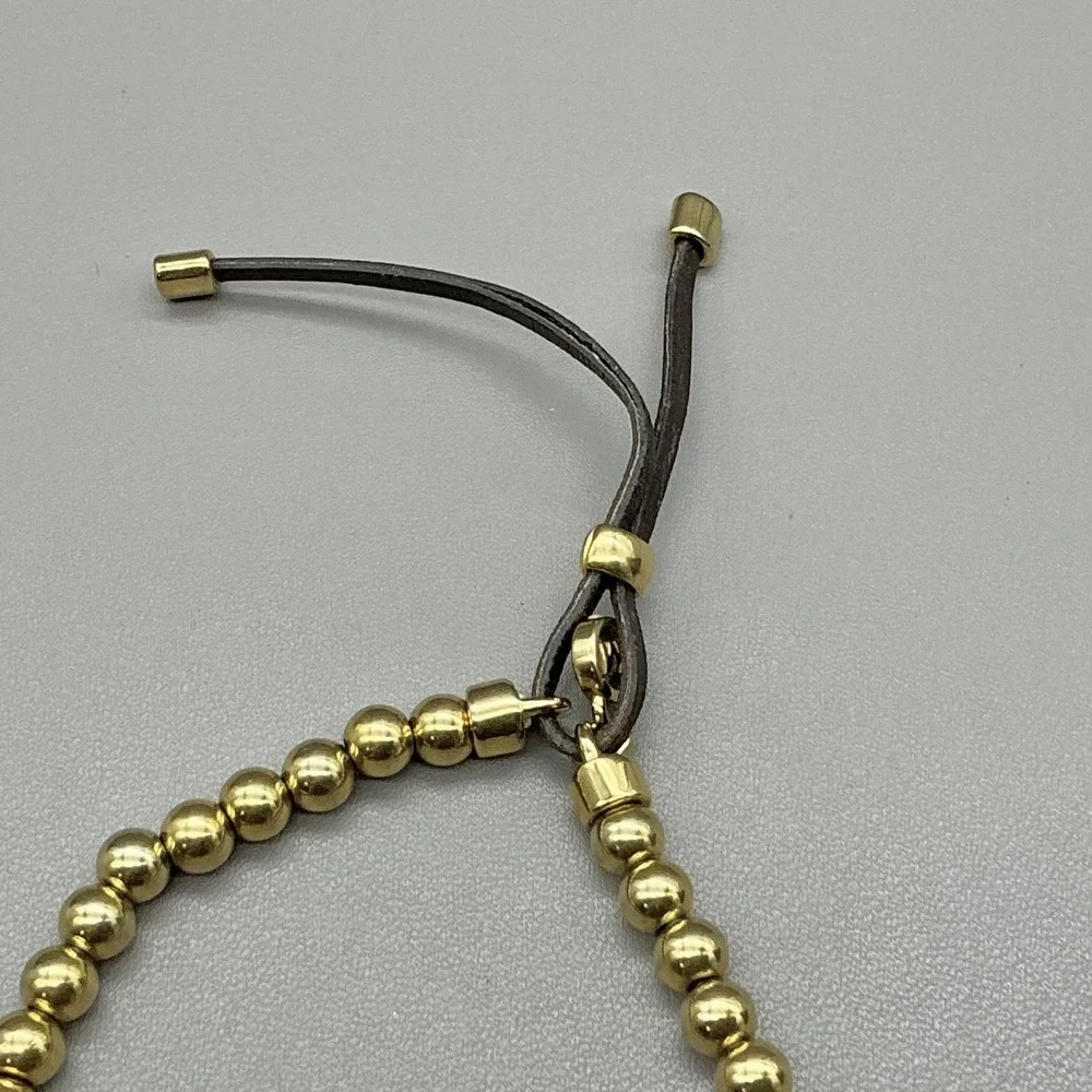 Michael Kors Bracelet Gold Tone Beaded ID Bar Leather Bolo Womens Jewelry‎ 7